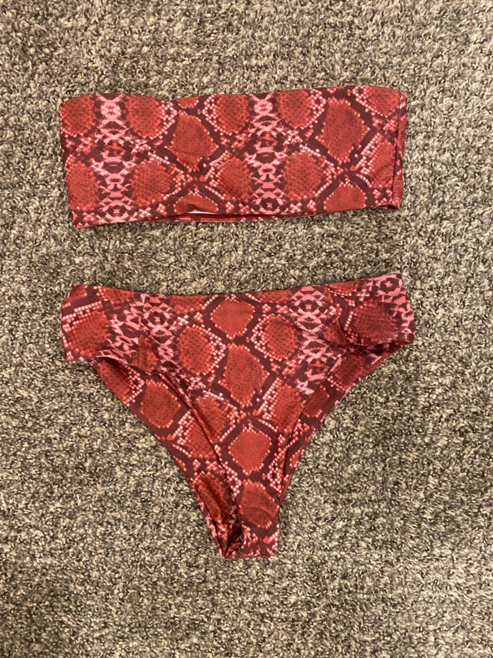Red Snakeprint Bandeau Bikini Set